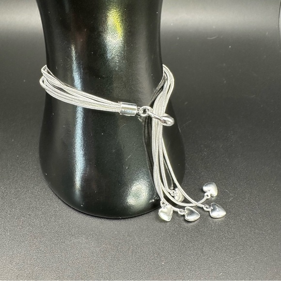 925 Sterling Silver Plated Five-Strand Heart Charm Bracelet – Adjustable - Picture 12 of 17